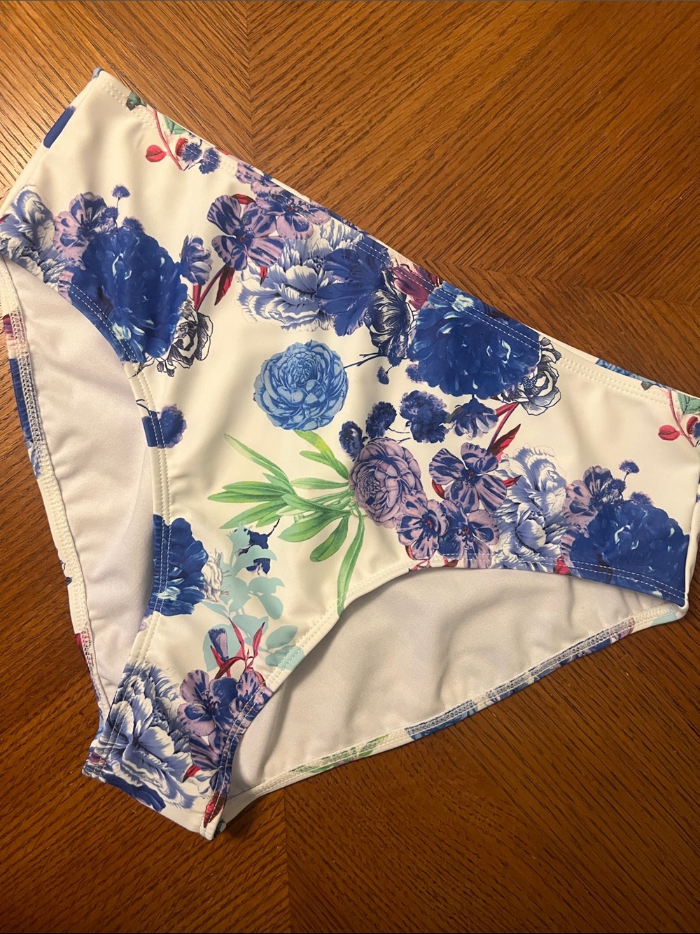 RACHEL Rachel Roy medium White Bikini Bottoms with Blue & Green Floral Print B25